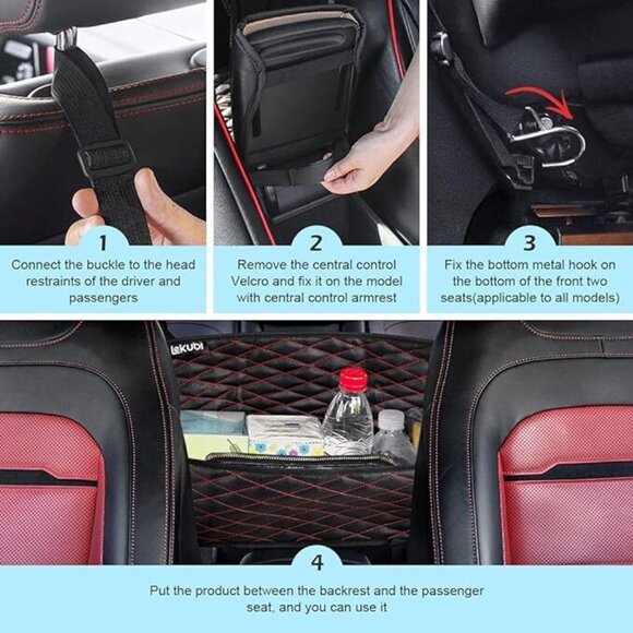 Car Bag Holder Pocket for Storage PU Leather Car Seat Organizer Kids/Pet Barrier - Picture 7 of 7